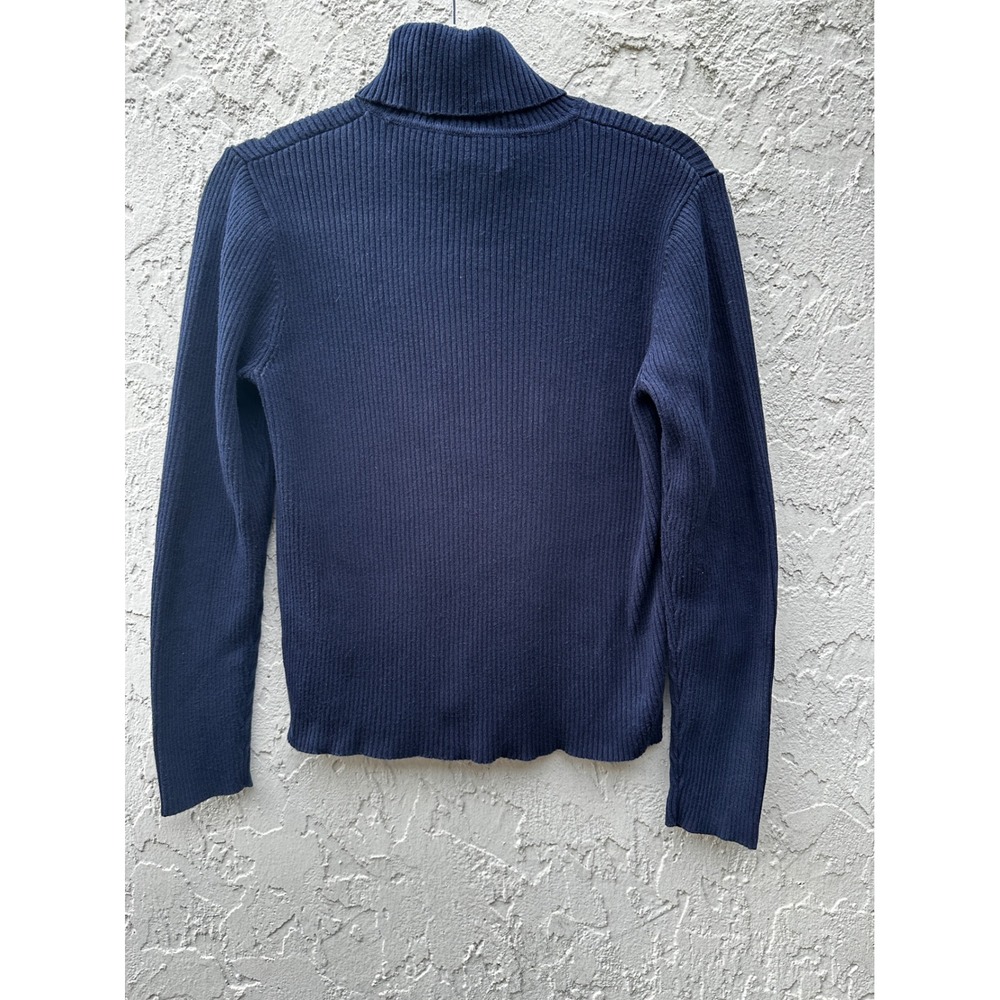 Lauren Ralph Lauren Vtg Y2K Navy Blue Ribbed Cotton Turtleneck Sweater Preppy XS